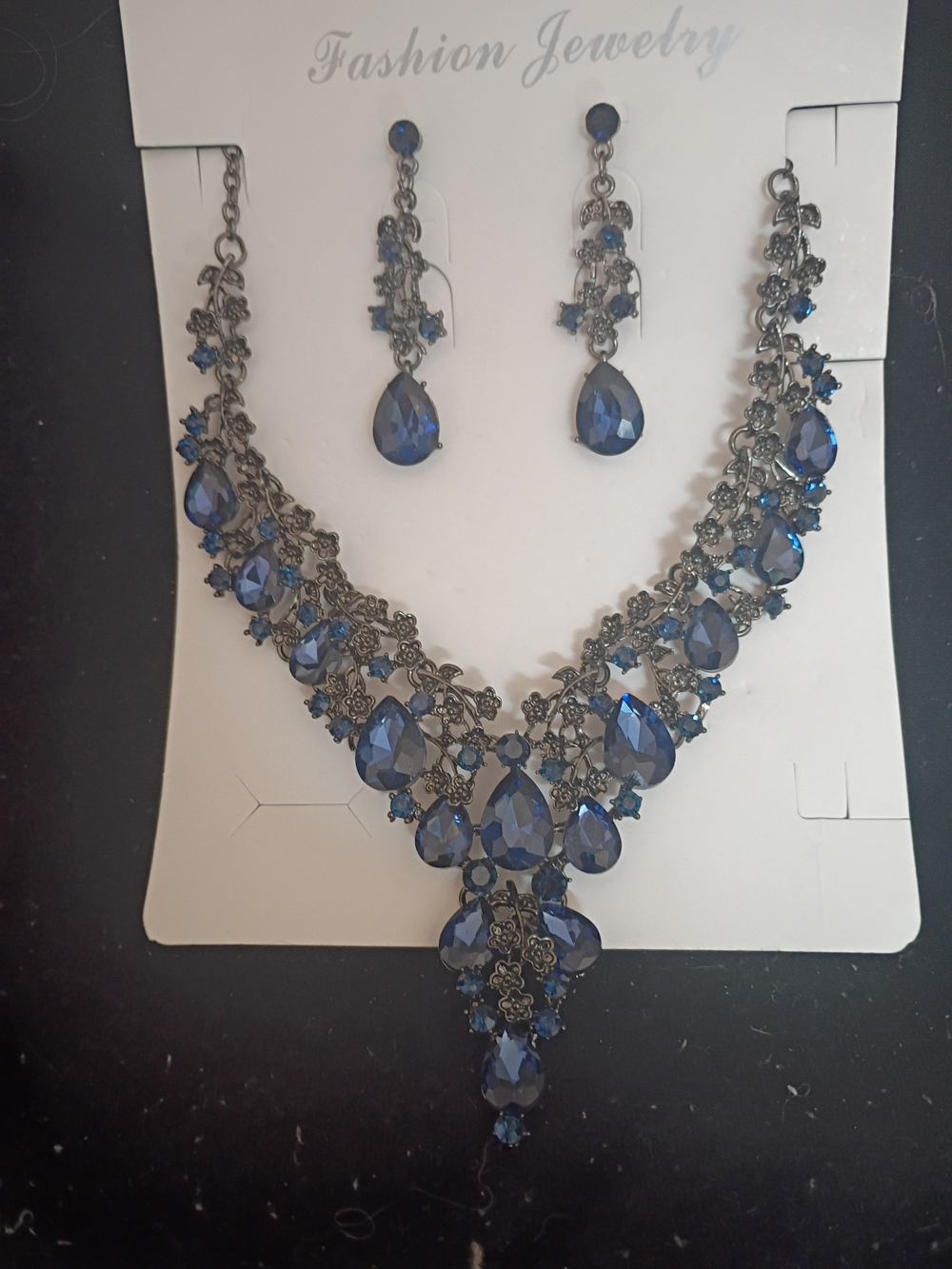 Fashion Jewelry Royal Blue Teardrop Statement Necklace with Matching Earrings